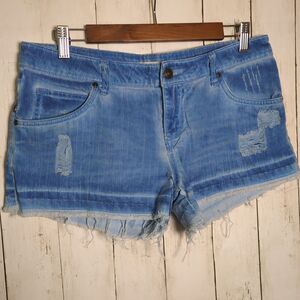 Rusty Distressed Blue Denim Shorts Size 12 Y2K Low Rise Frayed Cutoff Cotton